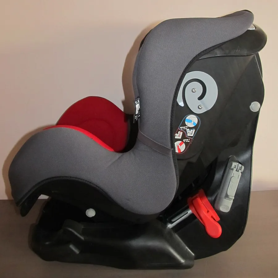 Grey and red convertible car seat